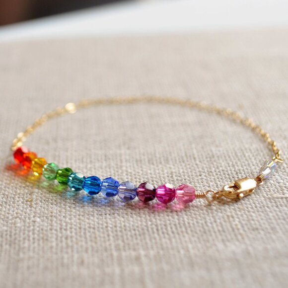 Handmade Rainbow Crystal Bracelet with Gold Filled Chain - Picture 3 of 11